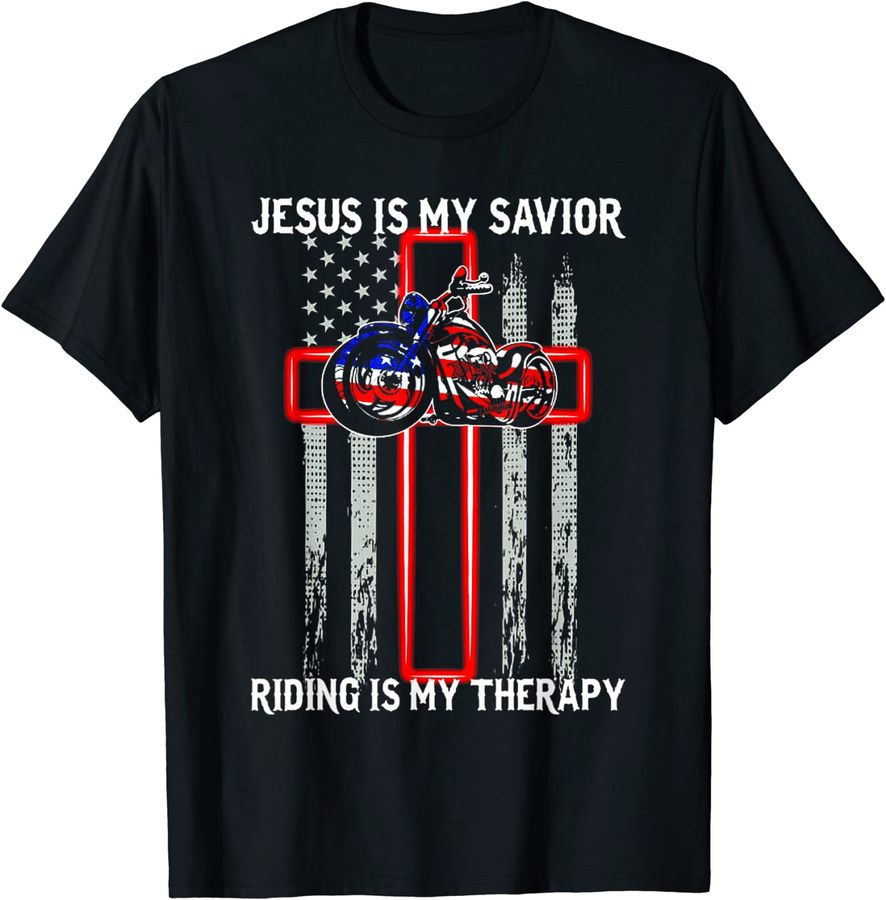 Jesus Is My Savior Riding Is My Therapy American Flag Cross