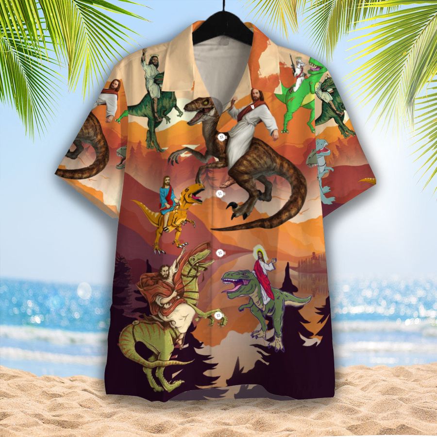 Jesus Rides A Dinosaur Hawaiian Shirt