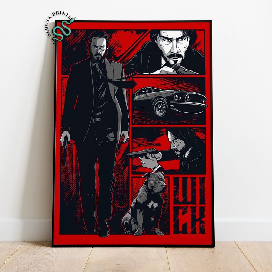 John Wick Poster, Keanu Reeves Wall Art, Rolled Canvas Print, Movie Poster Gift