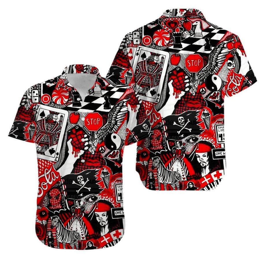 Joker Poker Hawaiian Aloha Graphic Print Short Sleeve Hawaiian Casual Shirt N98