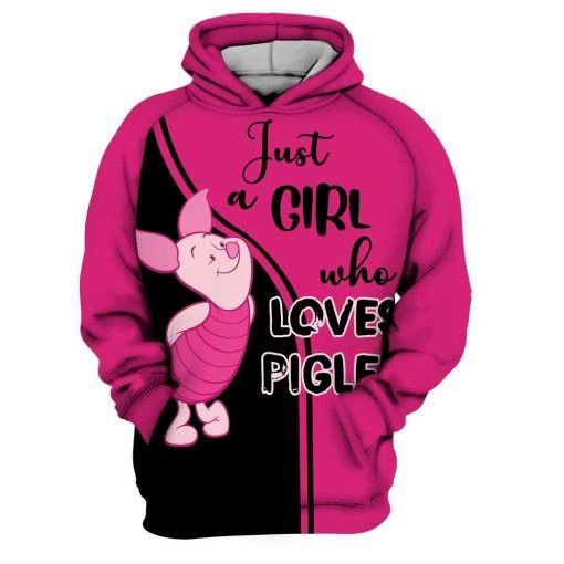 Just A Girl Who Loves Piglet Pink Black 3D Hoodie Sweatshirt