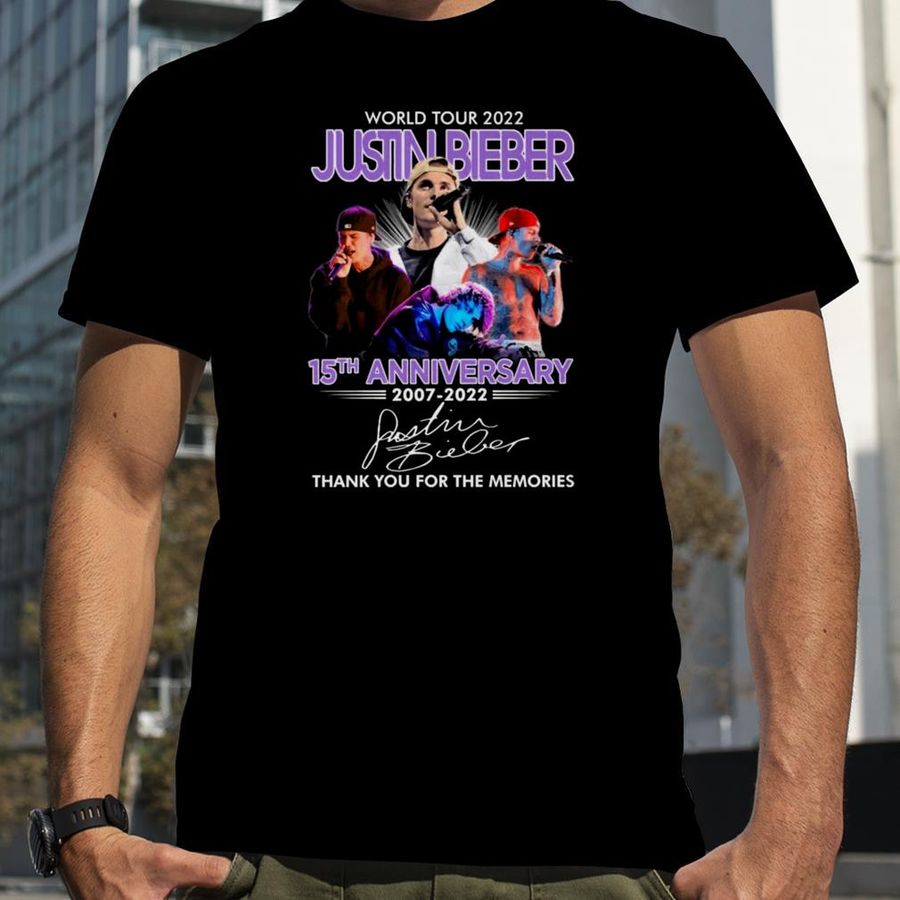 Justin Bieber World Tour 2022 15th Anniversary 2007-2022 Thank You For The Memories Signatures Shirt