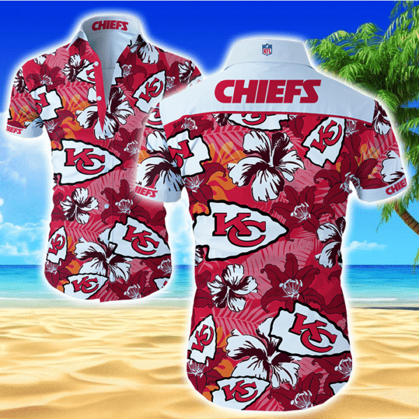 Kansas City Chiefs Nfl 4 Hawaiian Graphic Print Short Sleeve Hawaiian Shirt L98 - 3497