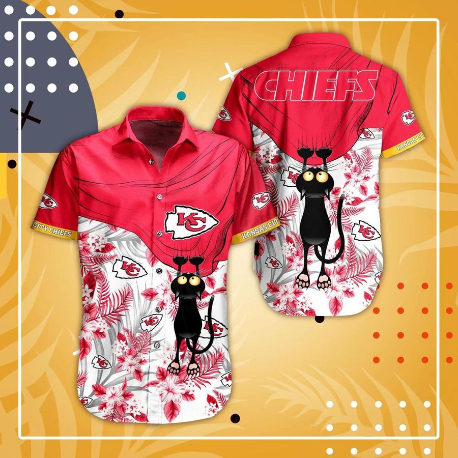 Kansas City Chiefs NFL Hawaiian Shirt And Short, Black Cat Graphic 3D Printed Hawaii Shirt Short Best Fan Ever