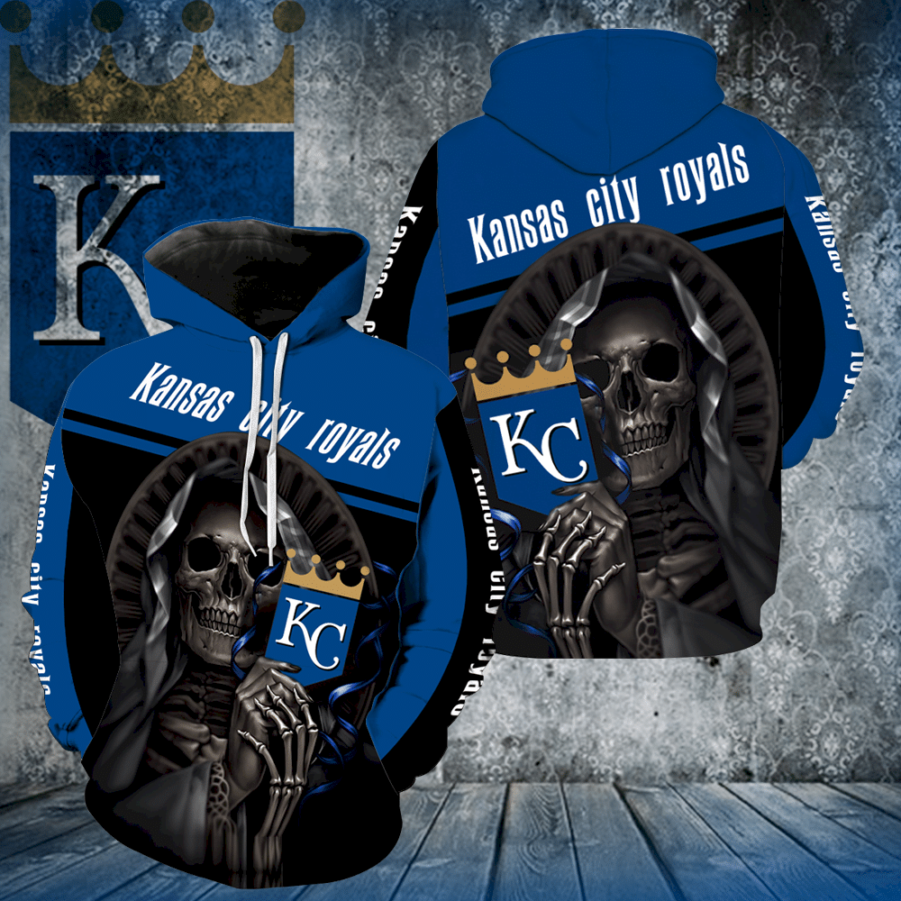 Kansas City Royals Skull Full Print V1252 Hoodie Zipper For Men Women