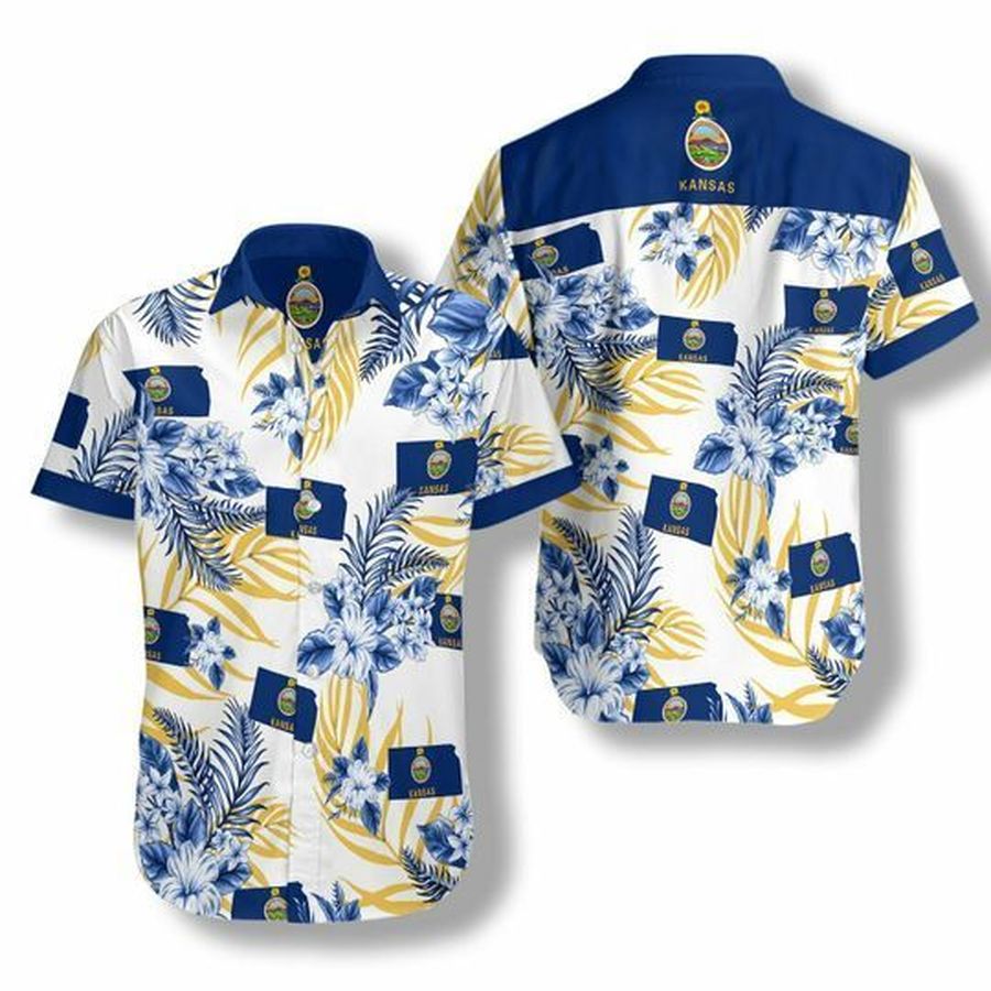 Kansas Proud Graphic Print Short Sleeve Hawaiian Casual Shirt size S - 5XL