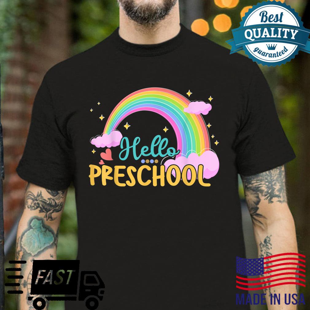Kids Hello Preschool Retro Rainbow Teacher Toddler Girls Shirt