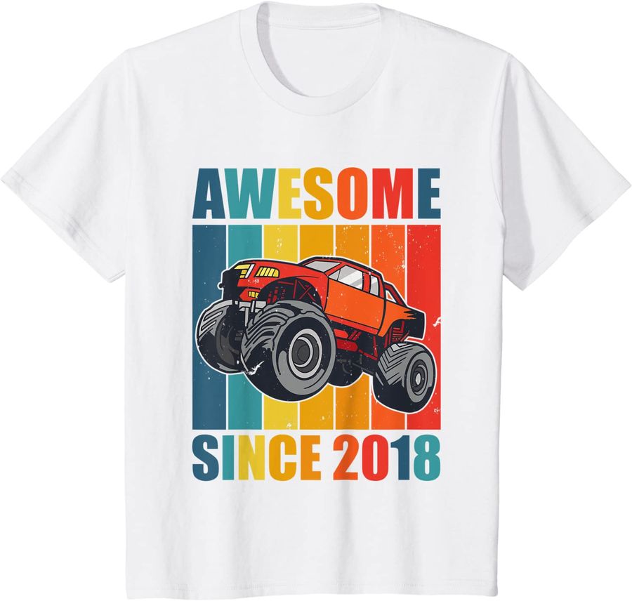 Kids Monster Truck 4th Birthday Boy Awesome Since 2018 Kids