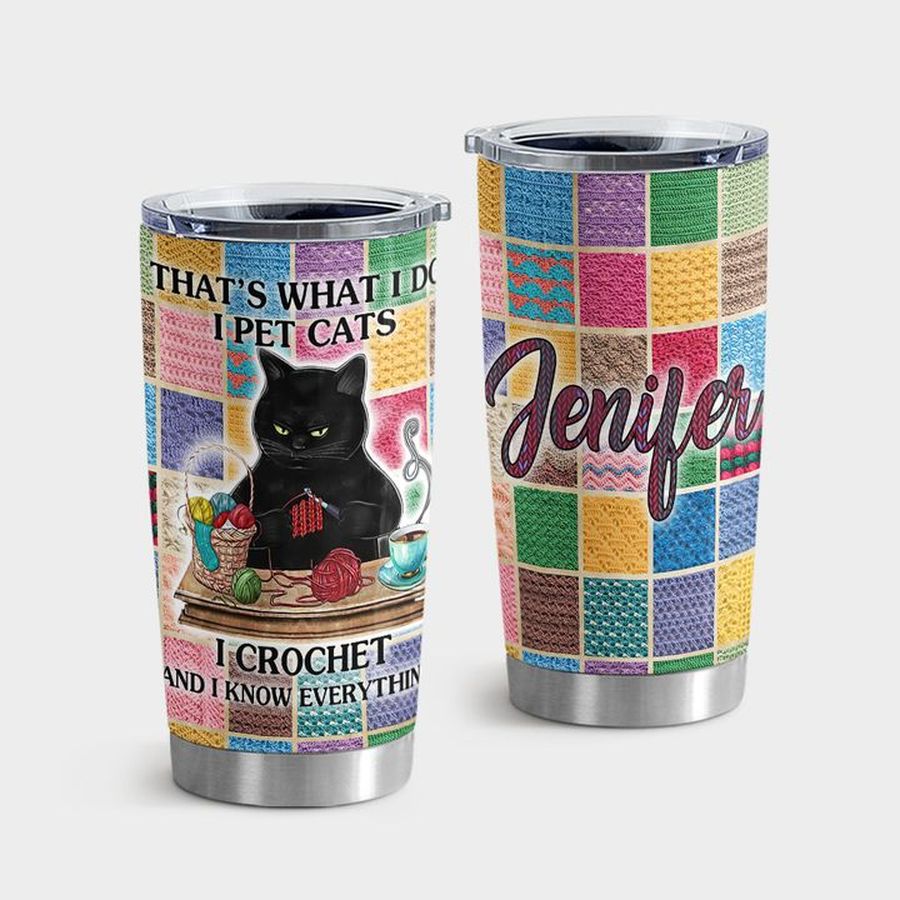 Kitty Tumbler With Lid, Crochet And Cat Tumbler Tumbler Cup 20oz , Tumbler Cup 30oz, Straight Tumbler 20oz
