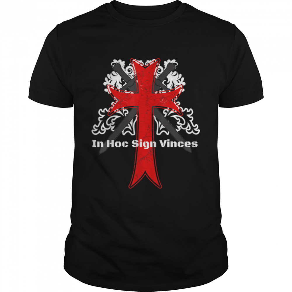 Knights Templar Floral Cross In Hoc Sign Vinces Medieval T-Shirt B09VPVXHFX