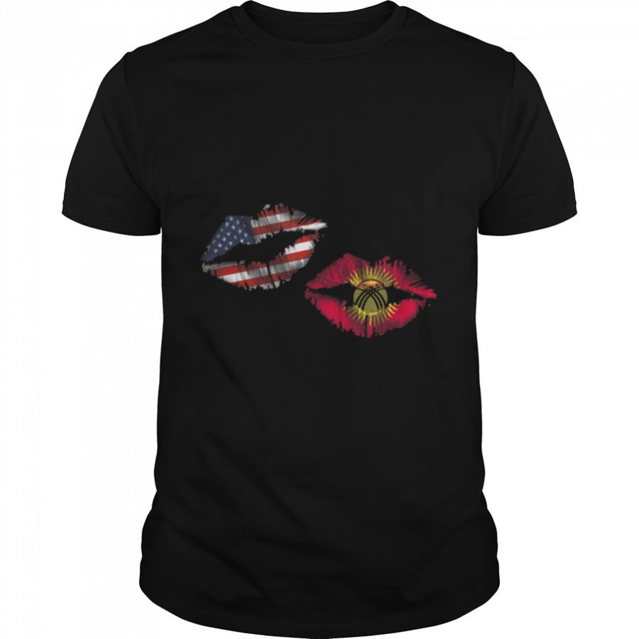 Kyrgyz American Flag lips kisses T-Shirt B09VC7PCN5