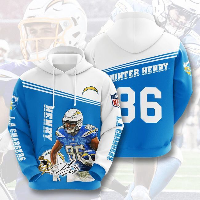 LA Chargers 86 Hunter Henry 3D Hoodie Hooded Pocket Pullover Sweater