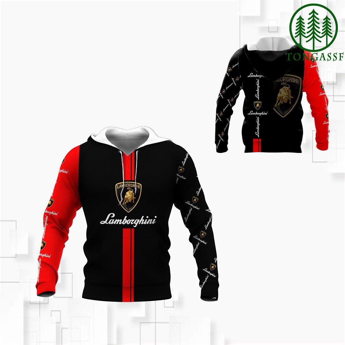 Lamborghini centered Logo with Red sleeve 3D Shirts