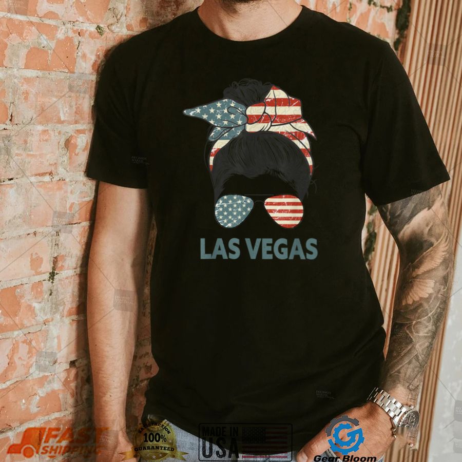 Las Vegas girl Messy bun, American Girl Nevada Prid USA flag T Shirt