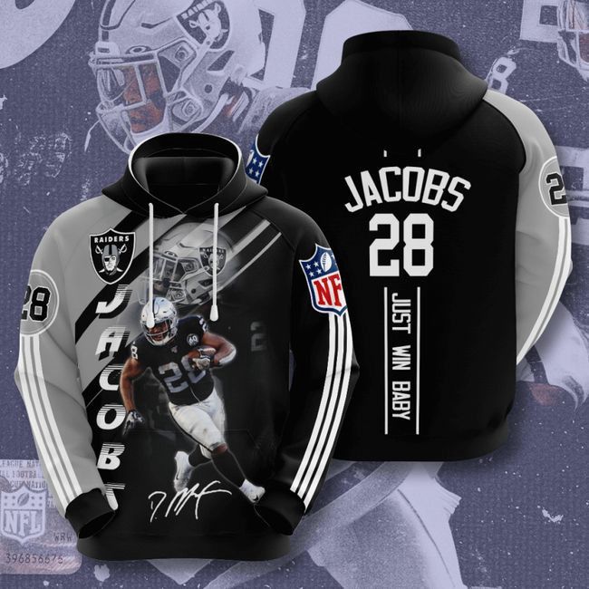 Las Vegas Raiders 28 Josh Jacobs 3D Hoodie Hooded Pocket Pullover