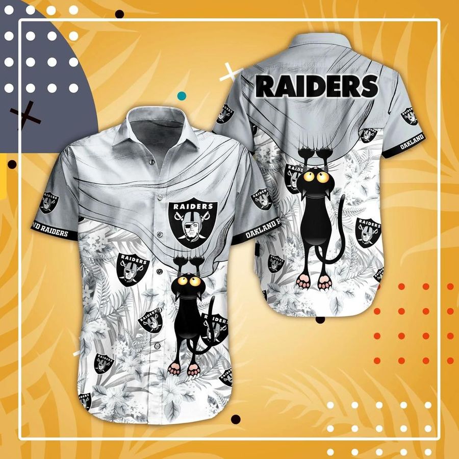 Las Vegas Raiders NFL Hawaiian Shirt And Short, Black Cat Graphic 3D Printed Hawaii Shirt Short Best Fan Ever