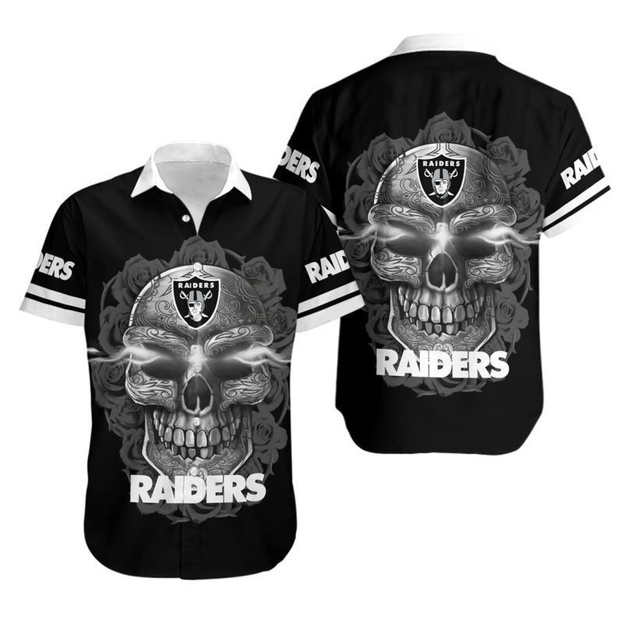 Las Vegas Raiders Sugar Skull NFL Gift For Fan Hawaiian Graphic Print Short Sleeve Hawaiian Shirt H97 - 8427