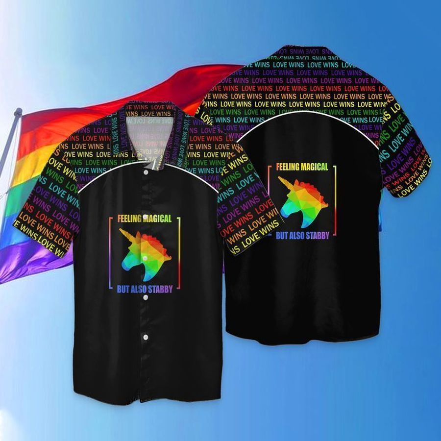 LGBT Love Wins Feeling Magical But Also Stabby For men And Women Graphic Print Short Sleeve Hawaiian Casual Shirt Y97
