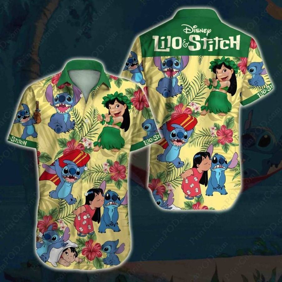 Lilo and Stitch Hawaiian Graphic Print Short Sleeve Hawaiian Casual Shirt size S - 5XL