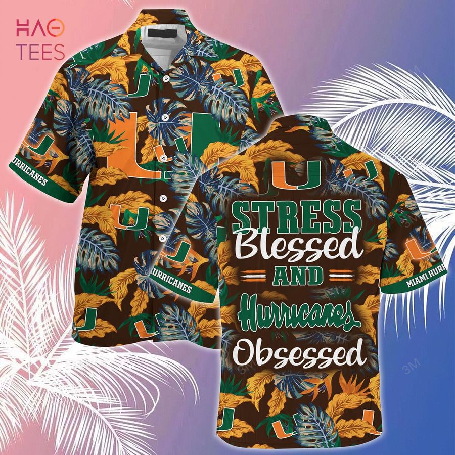 [LIMITED] Miami Hurricanes Summer Hawaiian Shirt And Shorts, Stress Blessed Obsessed For Fans