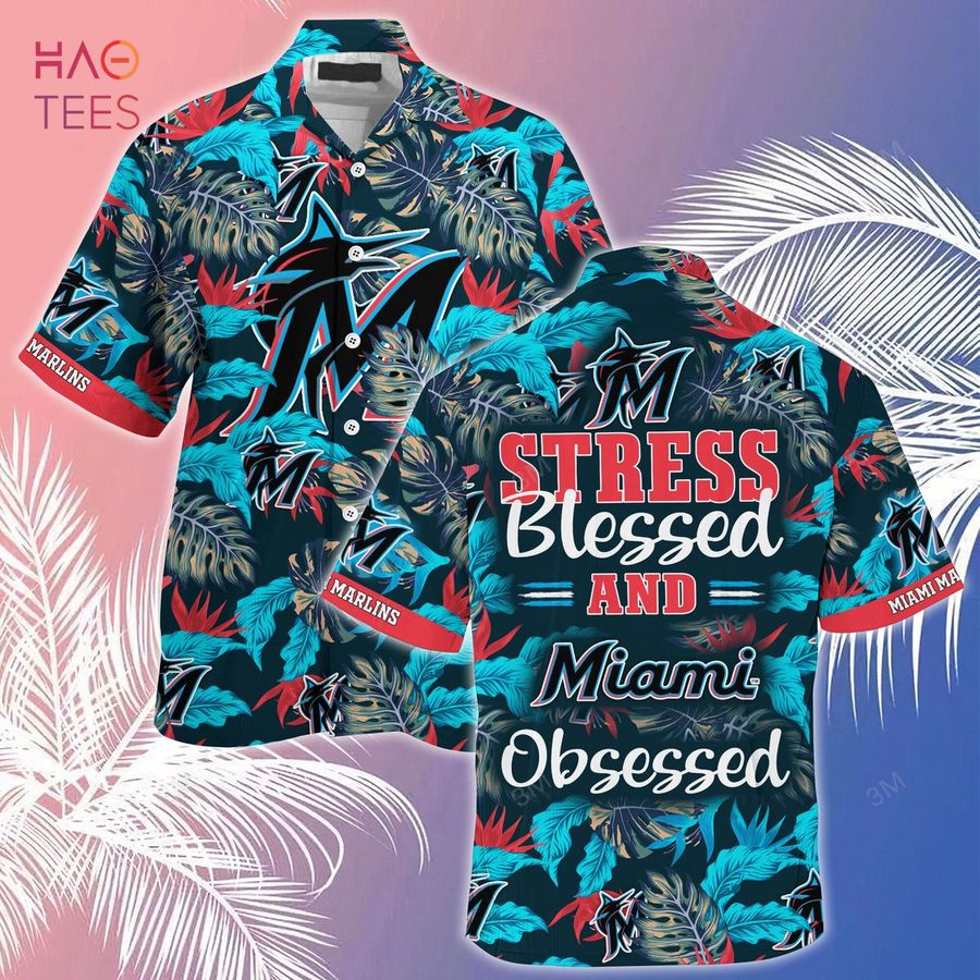 [LIMITED] Miami Marlins MLB-Summer Hawaiian Shirt And Shorts, Stress Blessed Obsessed For Fans