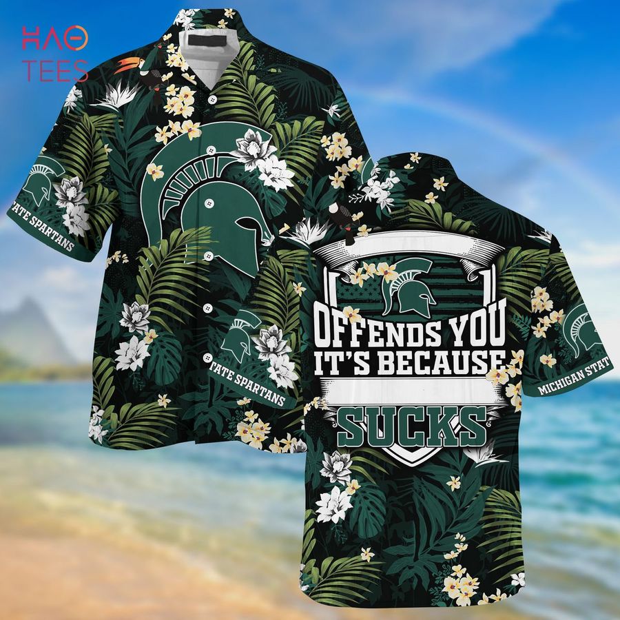 [LIMITED] Michigan State Spartans Summer Hawaiian Shirt And Shorts,  With Tropical Patterns For Fans
