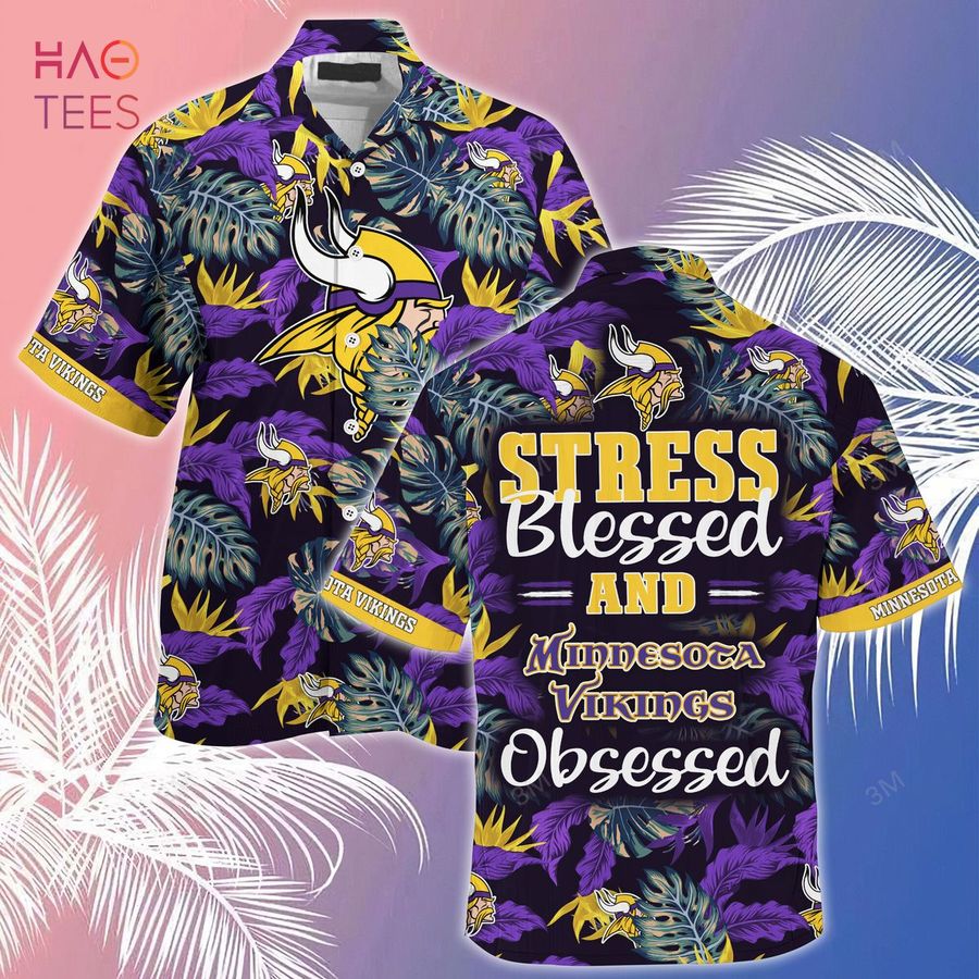 [LIMITED] Minnesota Vikings NFL-Summer Hawaiian Shirt And Shorts, Stress Blessed Obsessed For Fans