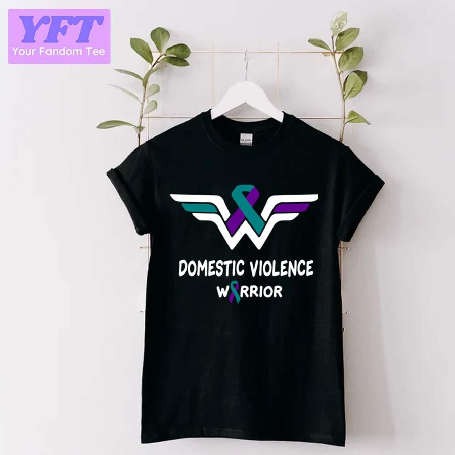 Logo Domestic Violence Awareness Warrior Support Survivor Purple Teal Ribbon Unisex T-Shirt