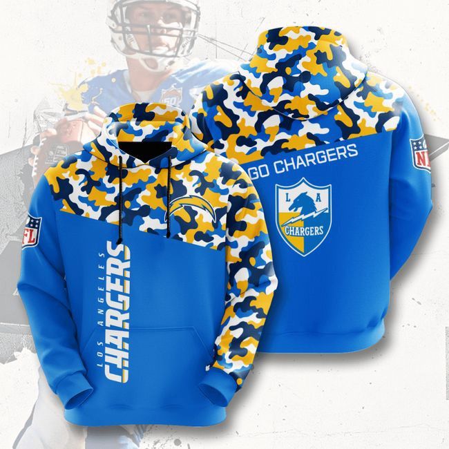 Los Angeles Chargers Football Camo 3D Hoodie Hooded Pocket Pullover
