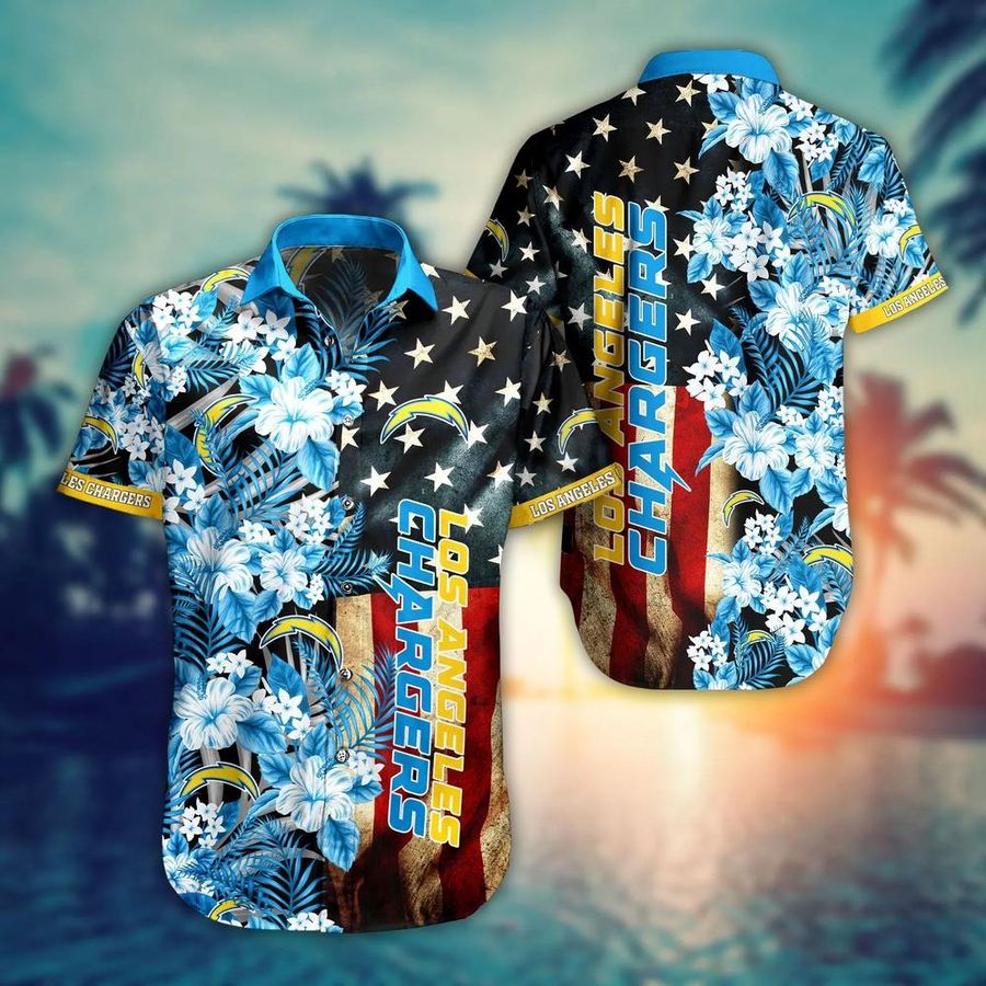 Los Angeles Chargers NFL-Hawaiian Shirt And Short Trends Summer, Tropical Pattern US Flag Best Gift For Sports Enthusiast