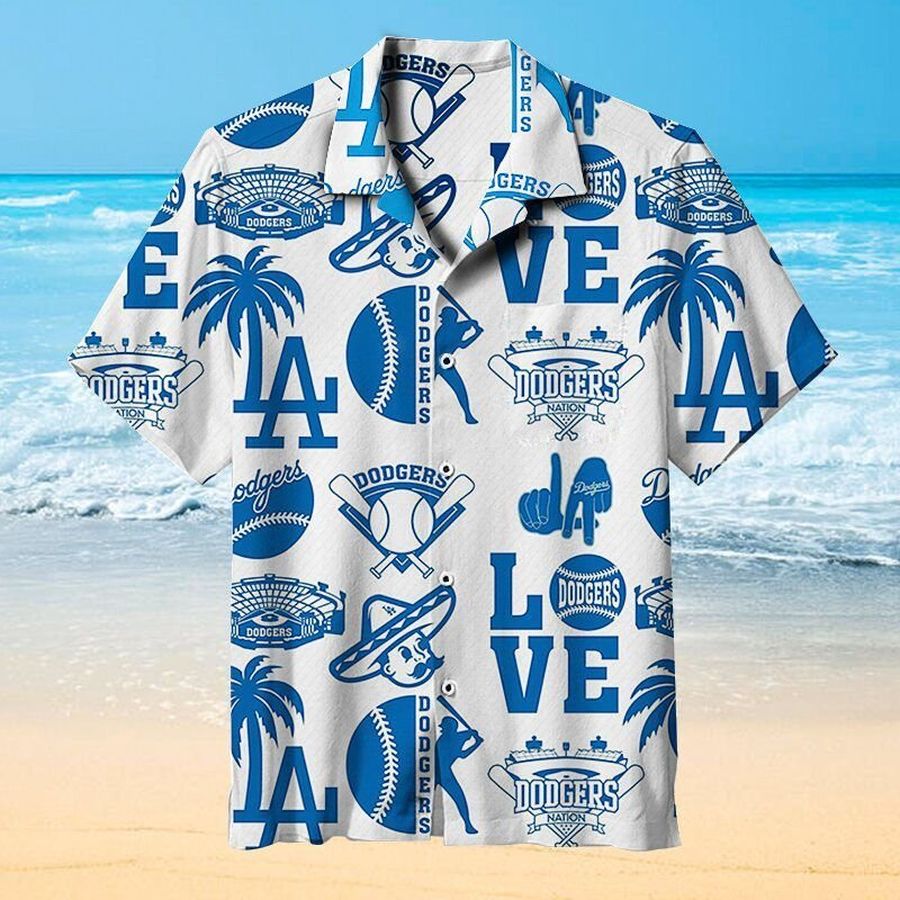 Los Angeles Dodgers Mlb Hawaiian Graphic Print Short Sleeve Hawaiian Shirt L98 - 2717