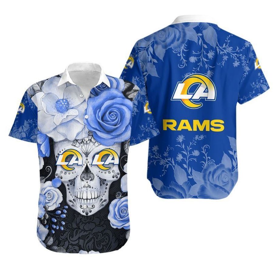 Los Angeles Rams Skull NFL Gift For Fan Hawaiian Graphic Print Short Sleeve Hawaiian Shirt H97 - 7229
