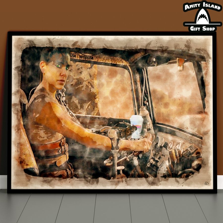 Mad Max  Furiosa - Heroes with Coffee  Coffee Artwork  Home Office Art Print  Man Cave Poster  Break Room Art
