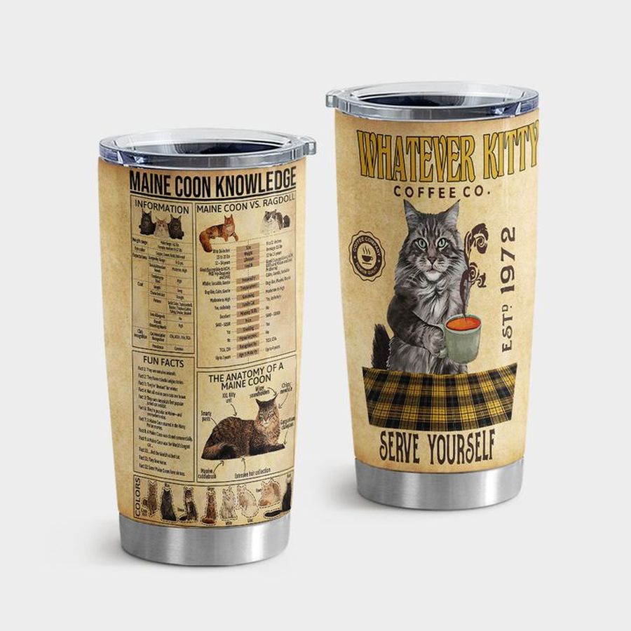 Maine Coon Travel Tumbler, Maine Coon Knowledge Tumbler Tumbler Cup 20oz , Tumbler Cup 30oz, Straight Tumbler 20oz