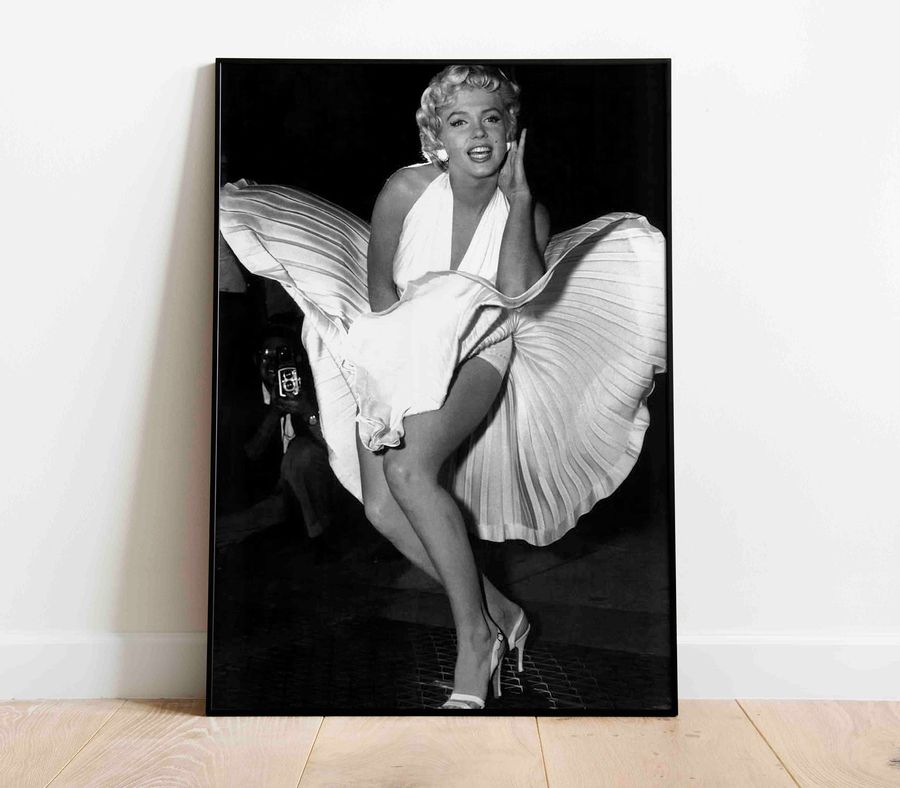 Marilyn Monroe Movie Poster, Vintage Black and White Print Actress Designer Fashion, Wall Decor Photography Minimalist housewarming Gift