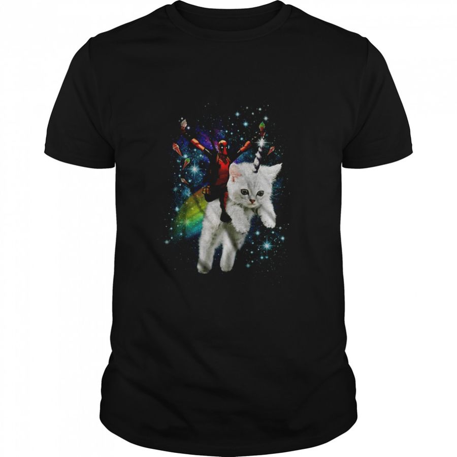 Marvel Deadpool Shirt Men’s Space Trip Unicorn Kitty T-Shirt