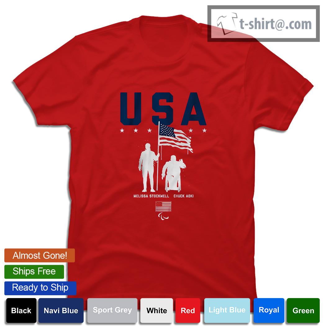 Melissa Stockwell and Chuck Aoki Flag Bearer Team USA shirt