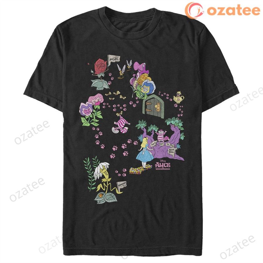 Men’s Alice in Wonderland Follow the Cheshire Cat Tracks, Find Where it Leads T-Shirt