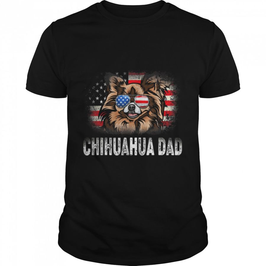 Mens Fun Chihuahua Dad American Flag Father’s Day T-Shirt B0B4N5MJR9