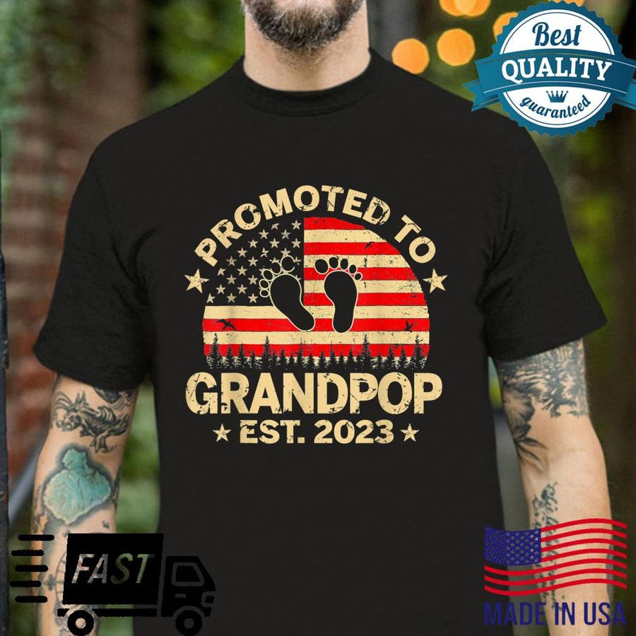Mens Promoted To Grandpop 2023 First Time Fathers Day New Dad Shirt