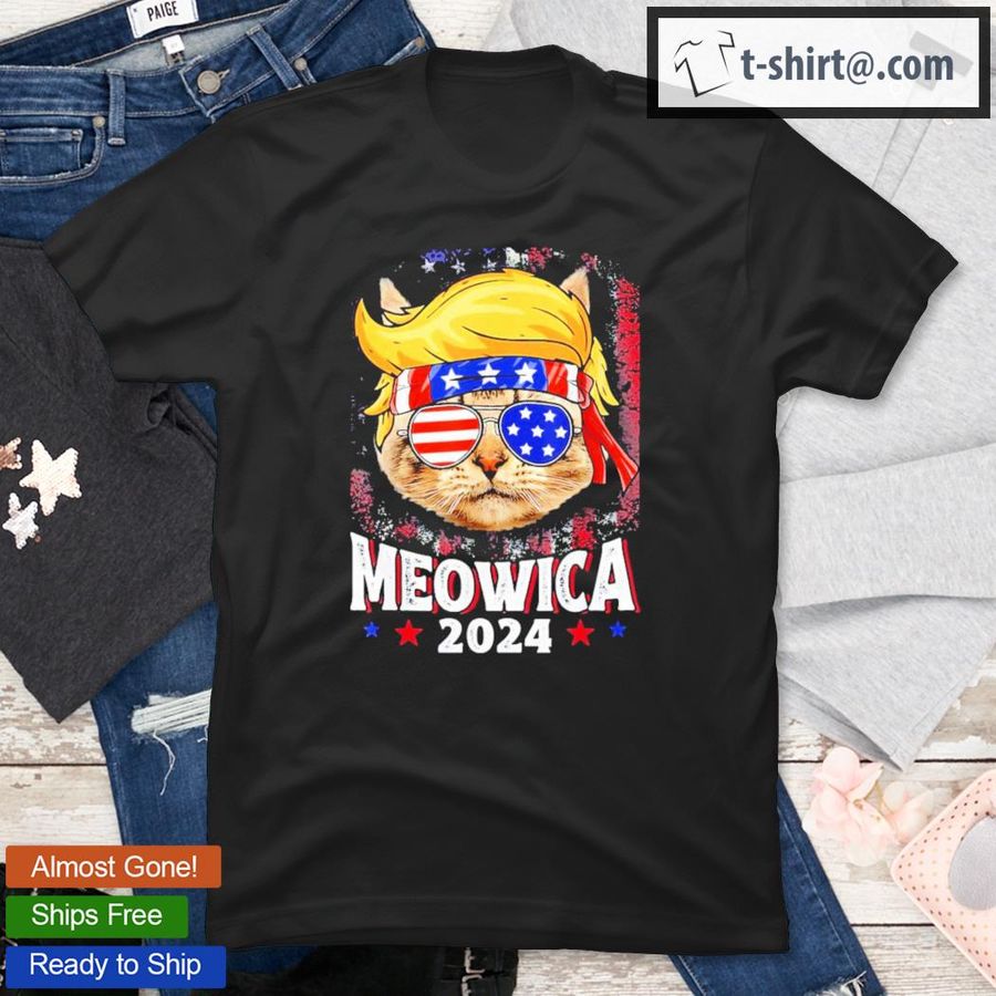 Meowica 2024 Trump Cat American Flag Patriotic 4th Of July T-Shirt