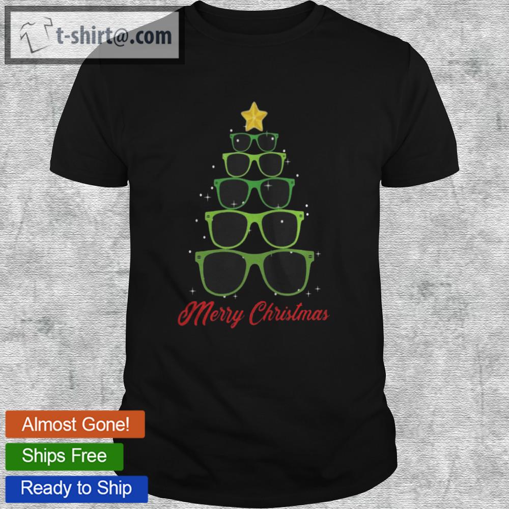 Merry christmas glasses tree shirt