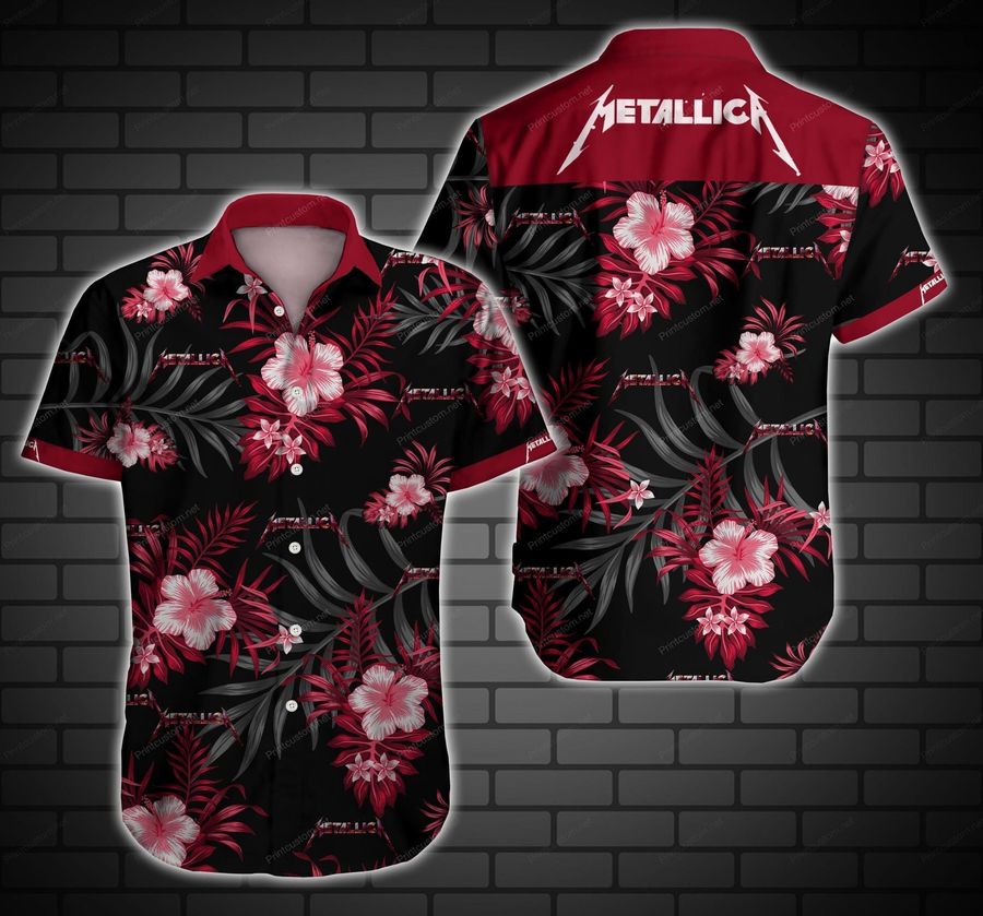 Metallica Band Hawaiian Graphic Print Short Sleeve Hawaiian Casual Shirt N98