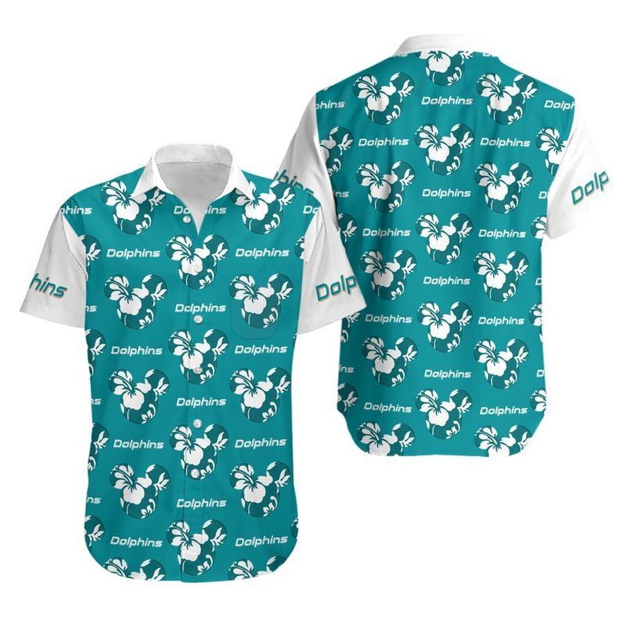 Miami Dolphins Mickey and Flowers Hawaii Shirt and Shorts Summer Collection H97
