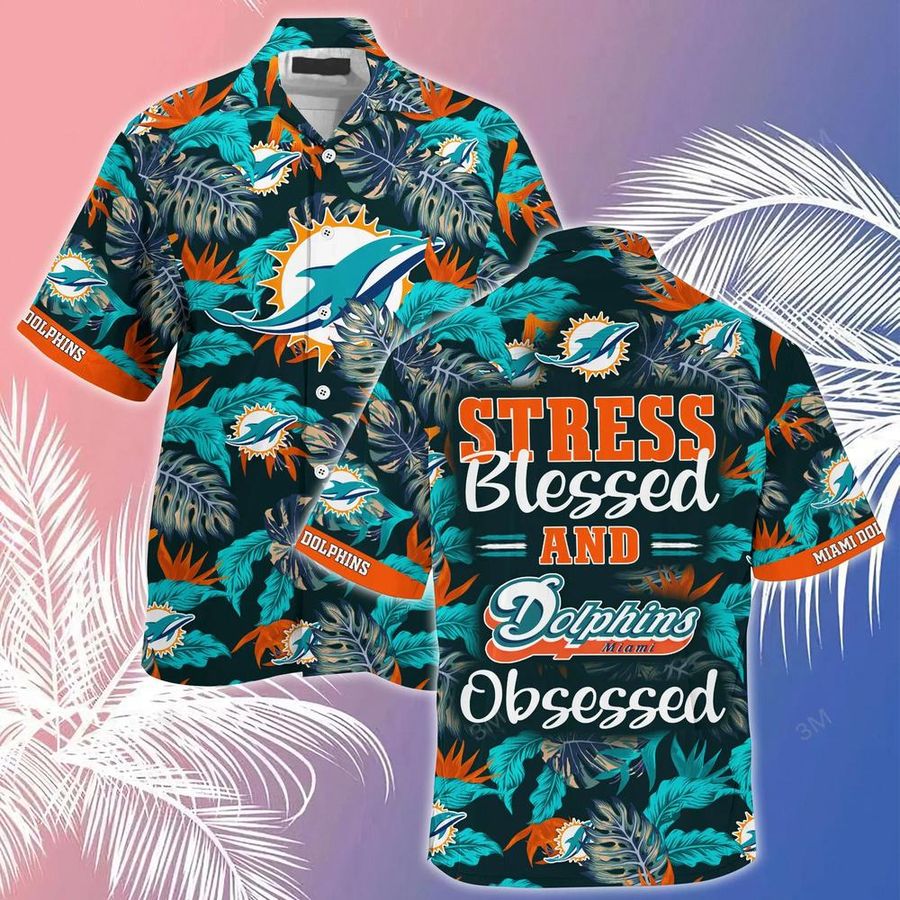 Miami Dolphins NFL Hawaiian Shirt And Short, Stress Blessed Obsessed Summer Beach Shirt Gift For Fans Dolphins