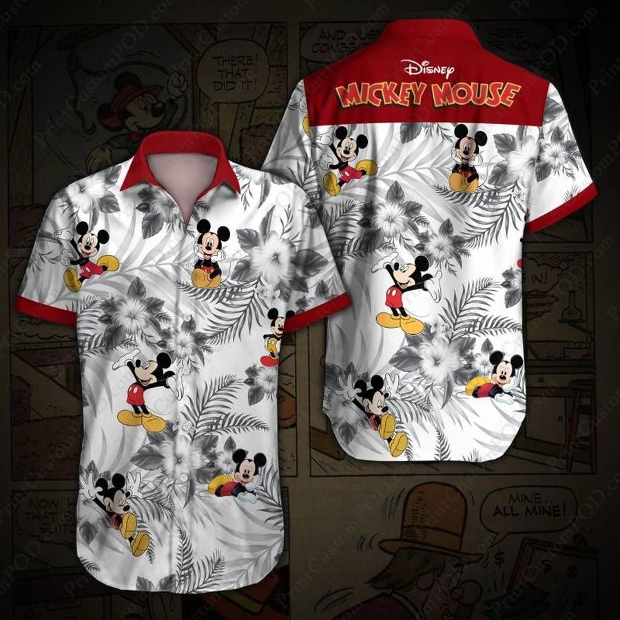 Mickey Mouse Hawaiian V Graphic Print Short Sleeve Hawaiian Casual Shirt N98