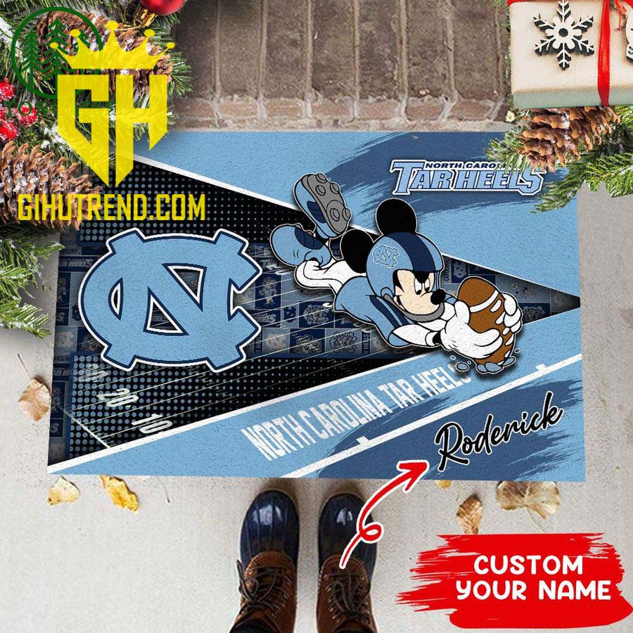 Mickey Mouse North Carolina Tar Heels NCAA2 Custom Name Door Mat