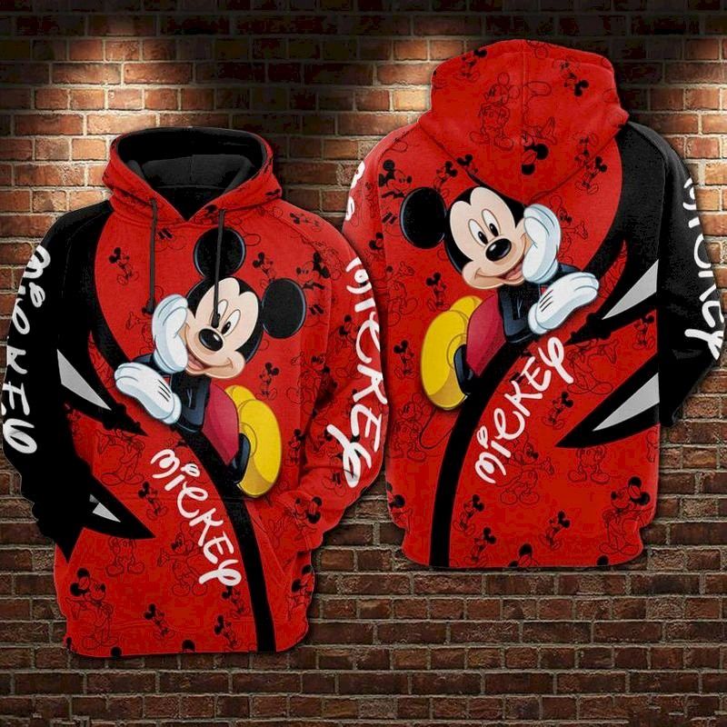 Mickey Mouse Red And Black Mickey Pattern Hoodie Sweater Shirt