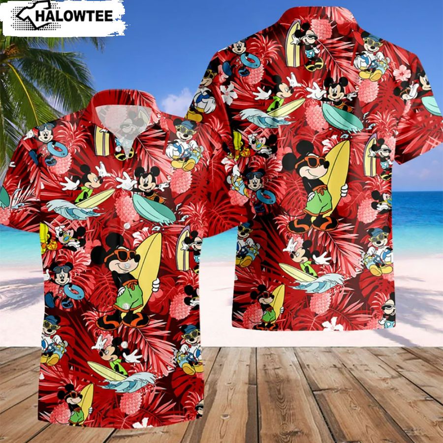 Mickey Mouse Surfing Red Patterns Summer Tropical Disney Hawaiian, Mickey Hawaiian Shirt, Mickey Hawaiian Shirt