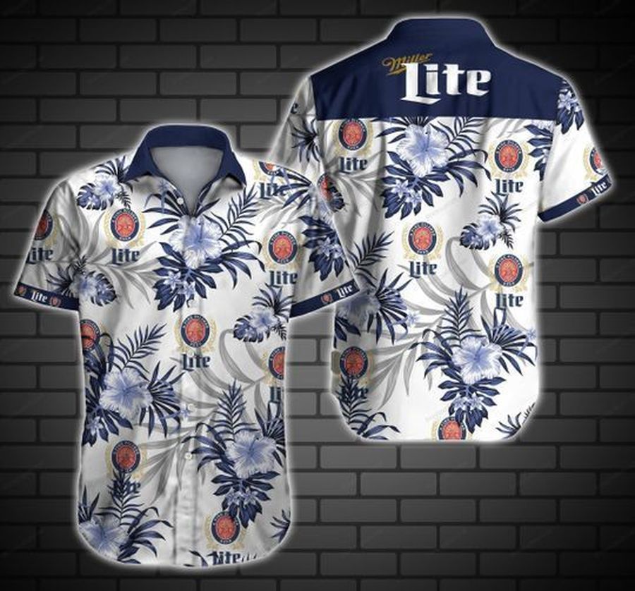 Miller Lite Hawaiian III Graphic Print Short Sleeve Hawaiian Casual Shirt size S - 5XL